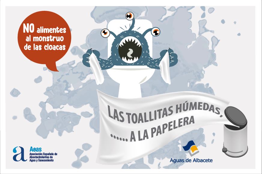 cartel de Aeas para el Día Mundial del Saneamiento con un monstruo saliendo del WC.